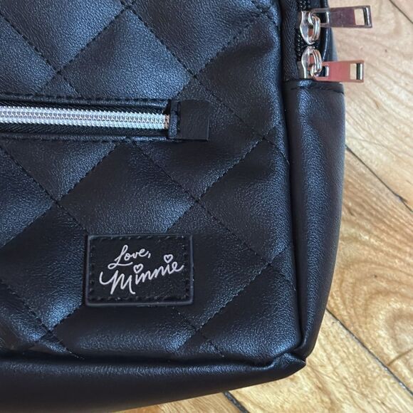 Disney Minnie Mouse Black Quilted Faux Leather Backpack with Ears and sequins - Picture 3 of 9